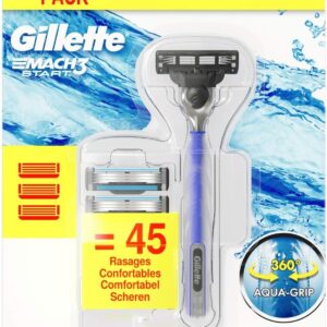 Gillette Mach3 Start Men's Razor With Aqua Grip Handle, Blue