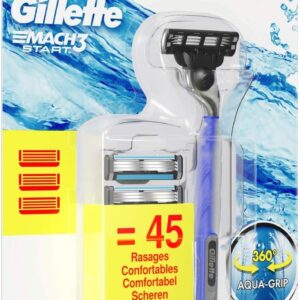 Gillette Mach3 Start Men's Razor With Aqua Grip Handle, Blue